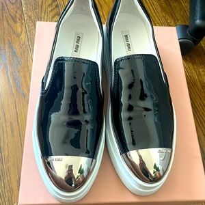 Miu Miu patent leather platform slip on